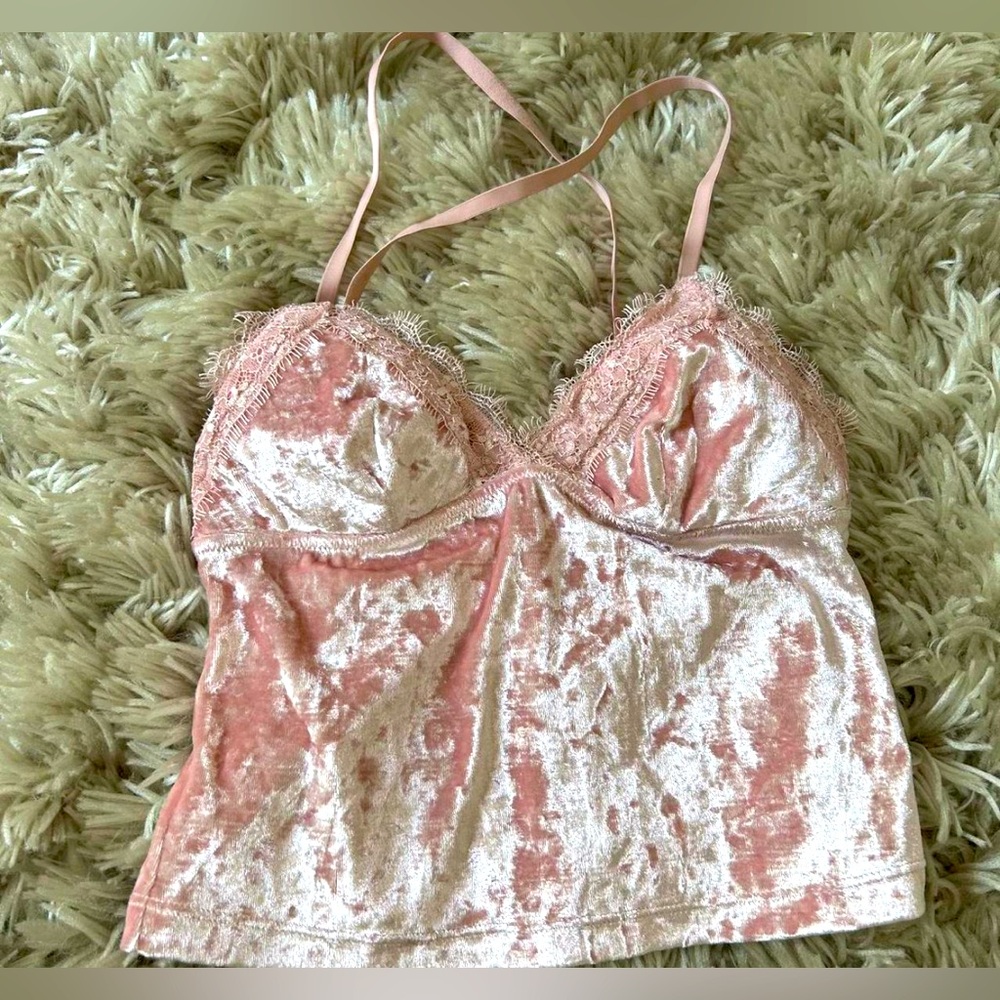 Pink Velvet & Lace Crop Bosier Tank Top